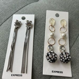 Express Silver and Black Earrings Set with Floral and Polka Dot Designs